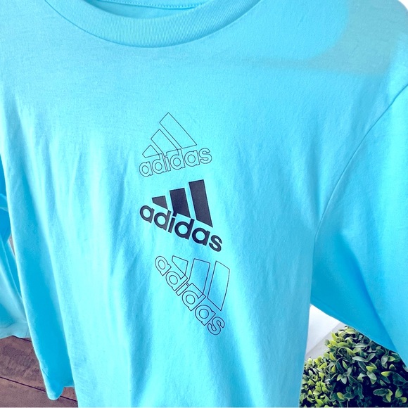 Adidas Long Sleeve Falling Badge of Sport Tee Bliss Blue Size Large NWT - Picture 8 of 11